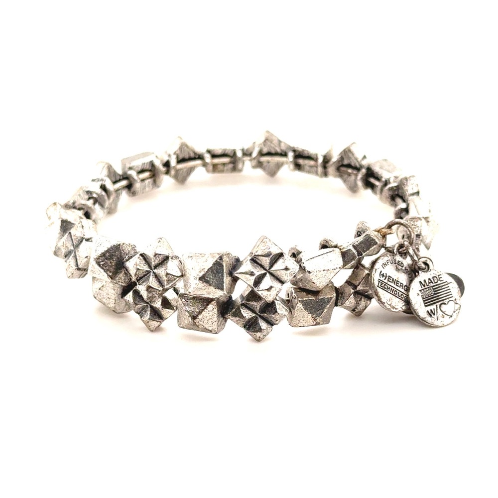 Alex and Ani Rafaelian Silver Pyramid Bead Expandable Wrap Bracelet Textured